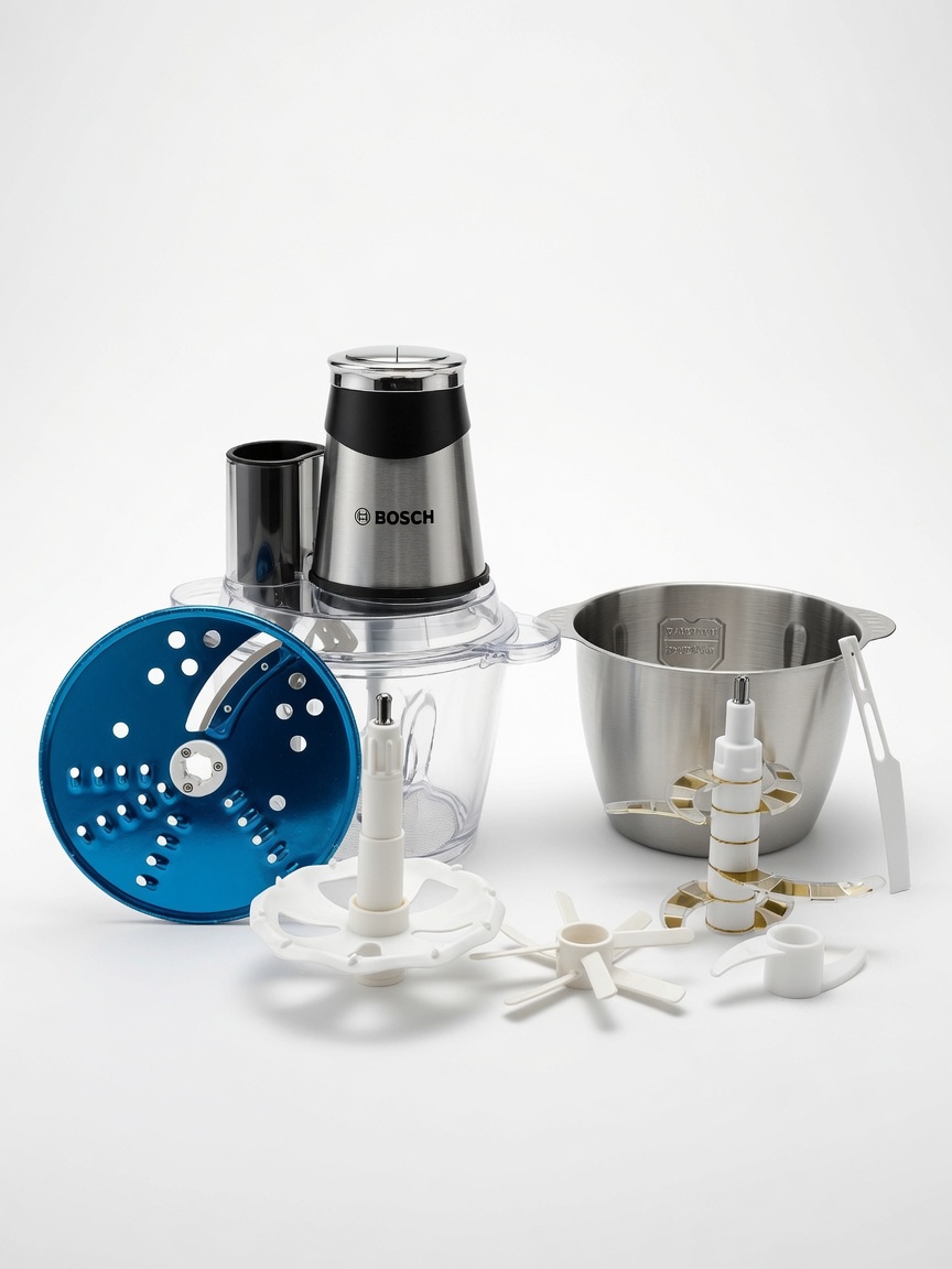 خردکن بوش مدل BSI444 رنده‌دار | موتور 3800 وات، دو کاسه 3 لیتری، تیغه 6 پره طلایی و رنده دار