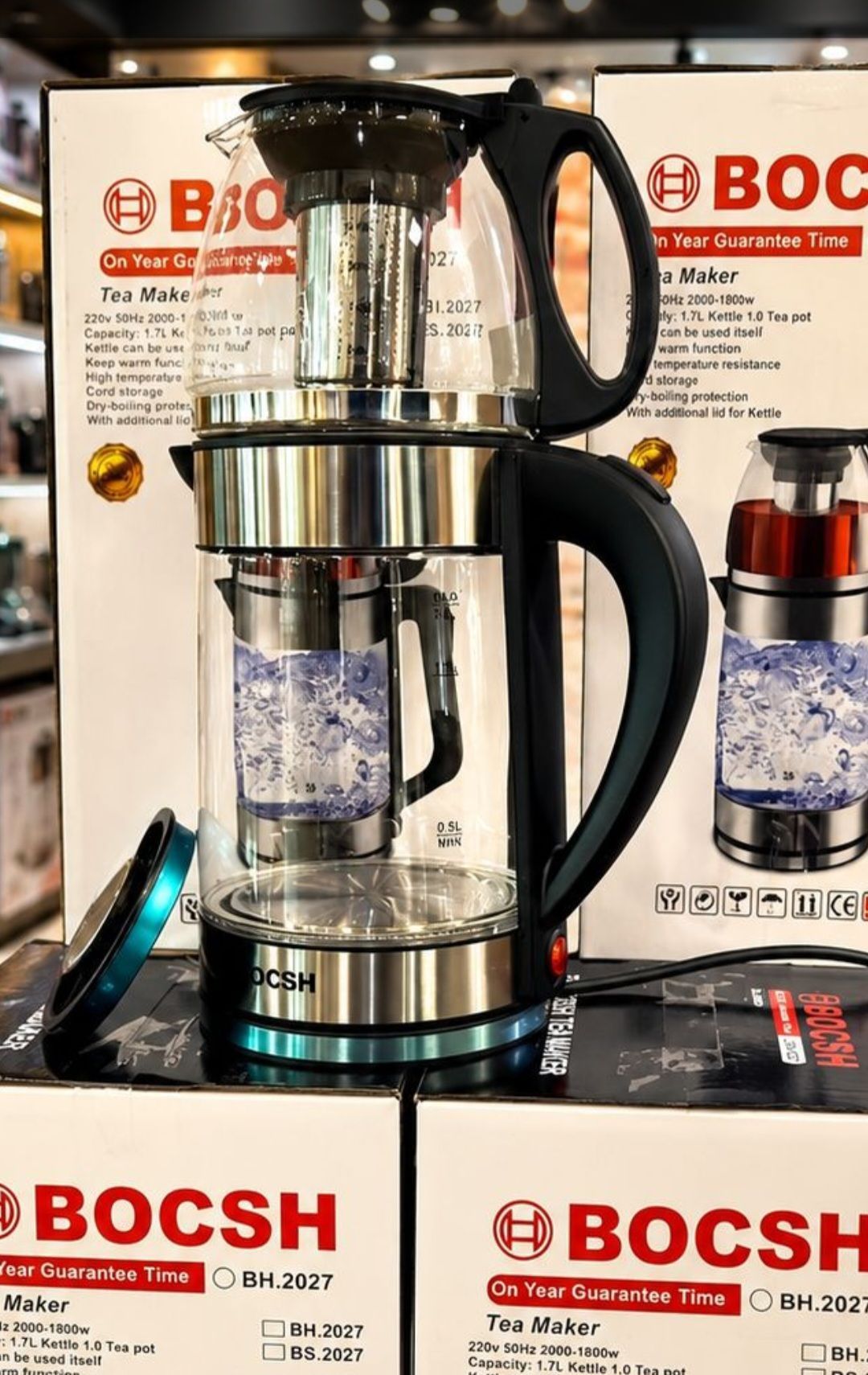 چای ساز روهمی گرمکن دار BOCSH مدل BH.2027 | توان 1800 وات با بسته بندی ایمن